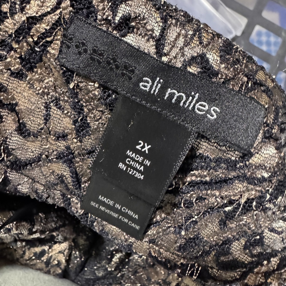 Ali Miles Jacket Womens 2X Gold Black Metallic Lace Button Front Boho‎ Artsy - Picture 3 of 9